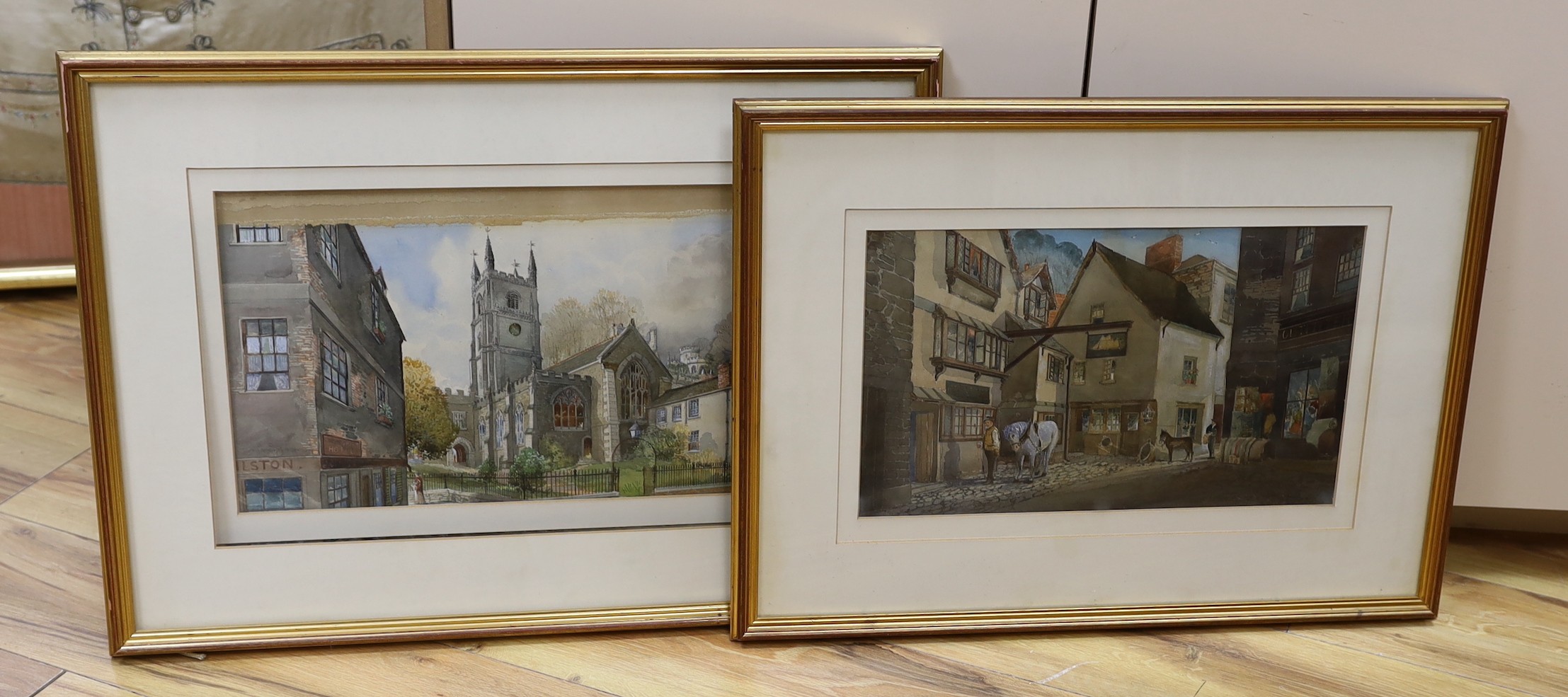 Pilfold Fletcher Watson (1842-1907), two watercolours, 'Fowey Church' and 'The Cutter Tavern', signed, 26 x 45cm and 24 x 40cm